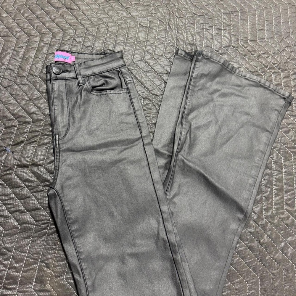 edikited Black Coated Denim High Waisted Flare Bell Bottom Pants Small